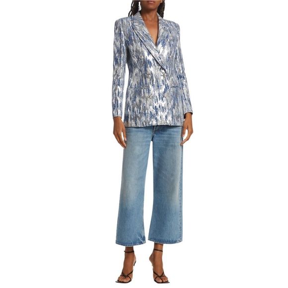 10 Crosby Derek Lam Walter Sequined Tweed Double-Breasted Jacket - Picture 3 of 12